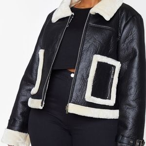 Plus Black borg trim cropped jacket. Size 22, prettylittlething.